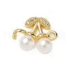 Brass Micro Pave Cubic Zirconia & ABS Plastic Imitation Pearl White Cherry Connector Charms KK-I276-56G-01-1