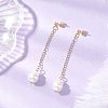 Glass Imitation Pearl Round Tassel Stud Earrings EJEW-JE06453-4