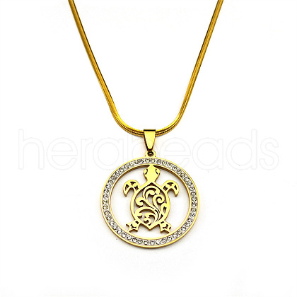 304 Stainless Steel Tortoise Pendant Necklaces NJEW-S007-26G-1