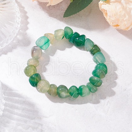 Natural Agate Nuggets Beaded Stretch Bracelets for Men Women BJEW-JB11957-02-1