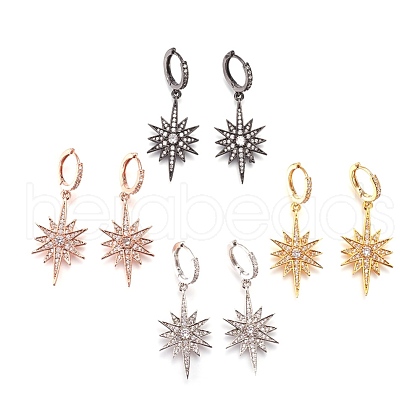 Brass Cubic Zirconia Hoop Earrings EJEW-O084-14-1