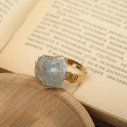 Nuggets Alloy Wire Wrapped Natural Aquamarine Cuff Rings FS-WGA7830-18-1
