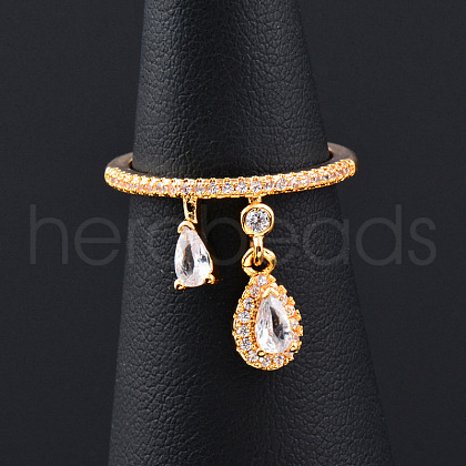 Teardrop Brass Micro Pave Clear Cubic Zirconia Cuff Rings for Women FS-WGF79F5-02-1