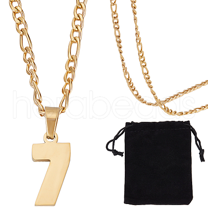 Beebeecraft 1Pc 304 Stainless Steel Figaro Chain Number Pendant Necklaces NJEW-BBC0001-28D-G-1