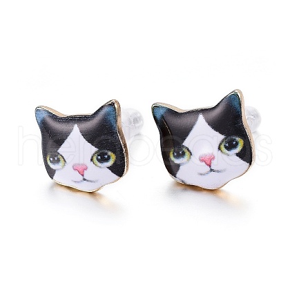 Real 14K Gold Plated Alloy Kitten Stud Earrings EJEW-G148-01G-03-1