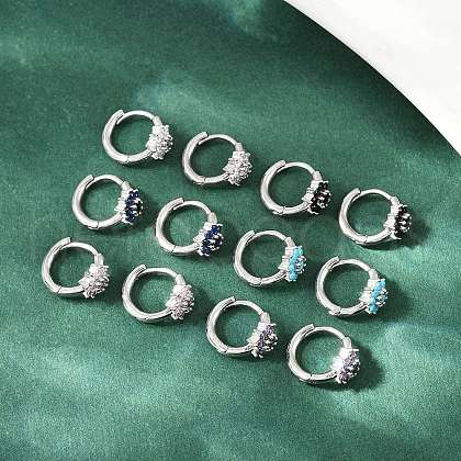 Brass Micro Pave Cubic Zirconia Hoop Earrings EJEW-S277-07P-1