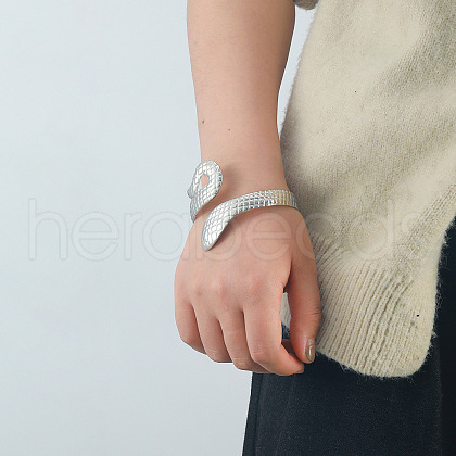 Snake Alloy Cuff Bangles for Women BJEW-G745-01P-1