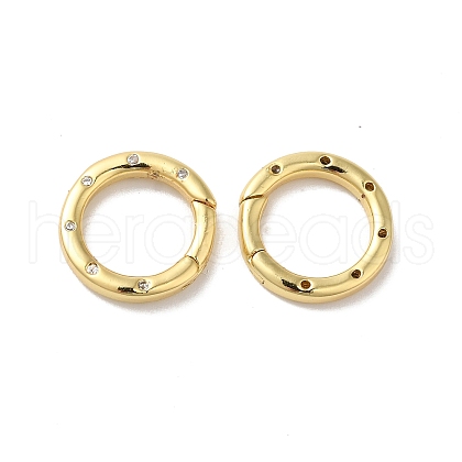 Rack Plating Brass Micro Pave Clear Cubic Zirconia Spring Ring Clasps KK-G504-10G-1