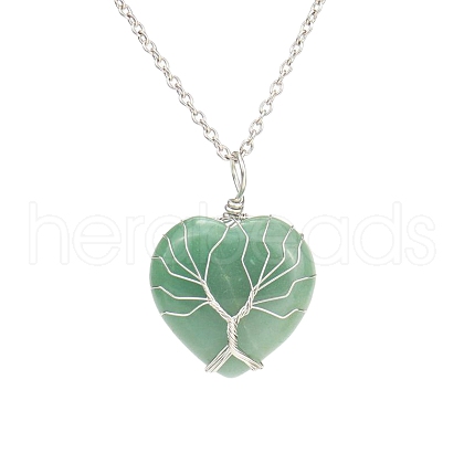 Natural Green Aventurine Heart Pendant Necklaces PW-WG58330-05-1