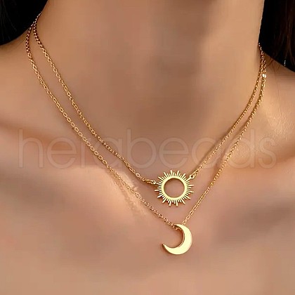 2Pcs Sun & Moon Alloy Pendant Necklaces FS-WGC7774-01-1