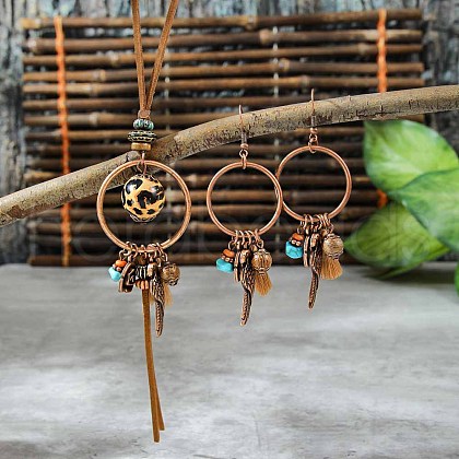 Alloy & Wood & Synthetic Turquoise Jewelry Sets FS-WGA22DA-05-1