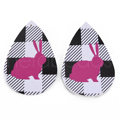 PU Leather Big Teardrop with Bunny Pendants FIND-T058-A45-1