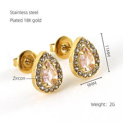 304 Stainless Steel Cubic Zirconia Stud Earrings FS-WGD0B7C-22-1