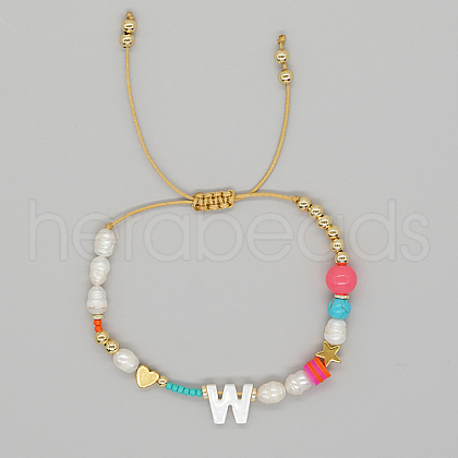 Mother's Day Jewellery Initial Letter Natural Pearl Braided Bead Bracelet LO8834-23-1