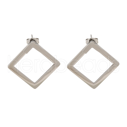 304 Stainless Steel Hollow Rhombus Stud Earrings EJEW-C118-04C-1
