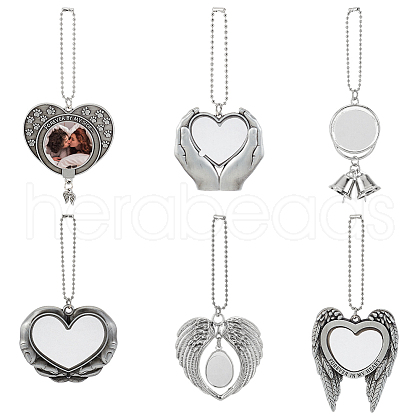 AHADERMAKER 6 Sets 6 Styles Zinc Alloy Heat Transfer Sublimation Blank Pendant Decorations AJEW-GA0007-54-1