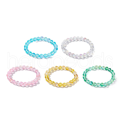 8mm Round Synthetic Moonstone Beaded Stretch Bracelets for Women BJEW-JB10481-1