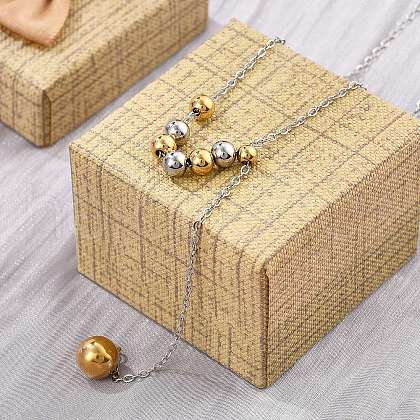 304 Stainless Steel Round Beaded Cable Chain Necklaces NJEW-D319-02A-GP-1
