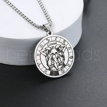 201 Stainless Steel Pendant Necklaces with Alloy Box Chain WGA45A6-03-1