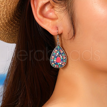 Teardrop Zinc Alloy Enamel Dangle Earrings WGB4181-02-1
