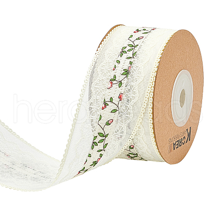 15 Yards Polyester Hollow Flower Lace Trim SRIB-WH0026-30B-1
