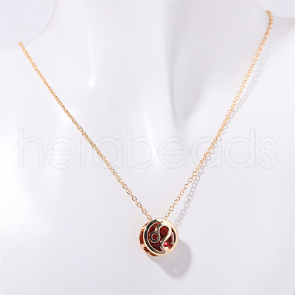 Brass Pave Red Cubic Zirconia Flat Round with Constellation Pendant Necklaces WGDD0B3-07-1