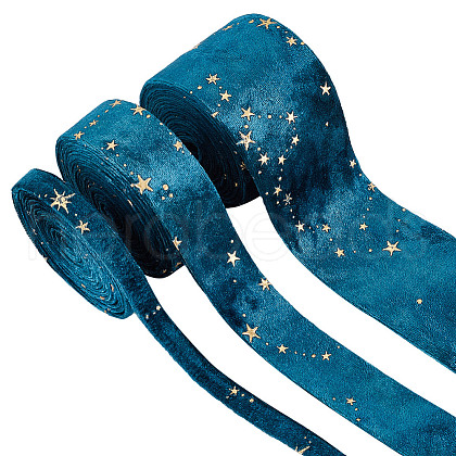 GOMAKERER 6M 3 Styles Double Sided Star Gold Stamping Flannelette Ribbons for Sewing Craft OCOR-GO0001-13B-1