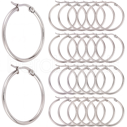 SOFPLATE 30 Pairs 304 Stainless Steel Hoop EarRing Shapes EJEW-SP0001-02A-P-1