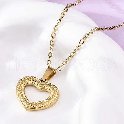 Hollow Heart 304 Stainless Steel Pendant Necklaces NJEW-M096-13G-1