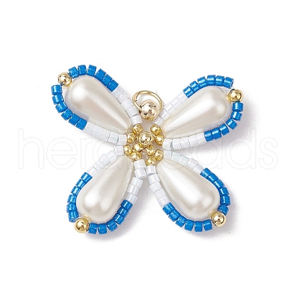 Two Tone Glass Seed Beaded Butterfly Pendants PALLOY-MZ00563-05-1