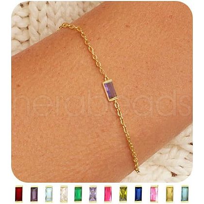 February Birthstone Brass Pave Cubic Zirconia Rectangle Link Bracelets WG17BBA-02-1
