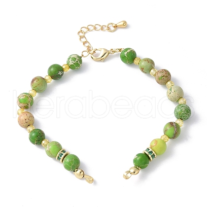 Natural Dyed Imperial Jasper Round Beaded Bracelet Making KK-F892-24G-1