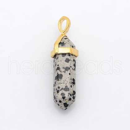 Natural Dalmatian Jasper Bullet Double Terminated Pointed Pendants G-P053-G33N-1
