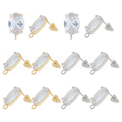 HOBBIESAY 6 Pairs 2 Color Brass Micro Pave Clear Cubic Zirconia Stud Earring Findings KK-HY0001-76-1