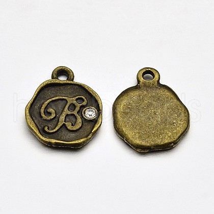 Antique Bronze Plated Alloy Rhinestone Charms ALRI-J152-B-NF-1