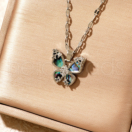 Fashionable Brass Pave Clear Cubic Zirconia Butterfly Pendant Necklaces HD0305-1-1