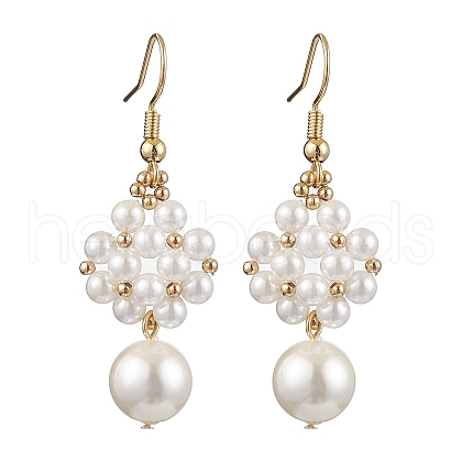 Shell Pearl with Brass Dangle Earrings for Women EJEW-TA00557-1