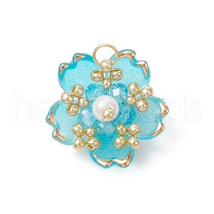 Handmade Glass Seed Beaded Sakura Pendants PALLOY-MZ00763-05-1