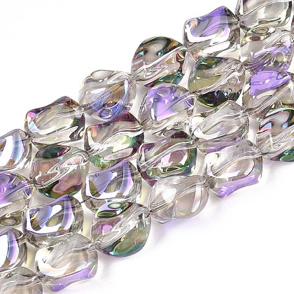 Electroplate Transparent Glass Beads Strands EGLA-N017-01D-1
