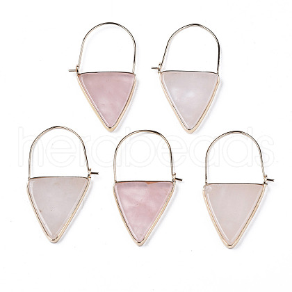 Natural Rose Quartz Triangle Dangle Hoop Earrings G-S359-363I-1