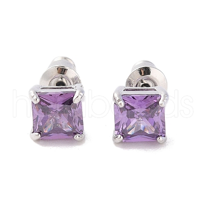 Rack Plating Brass Micro Pave Cubic Zirconia Stud Earrings EJEW-I304-01P-04-1