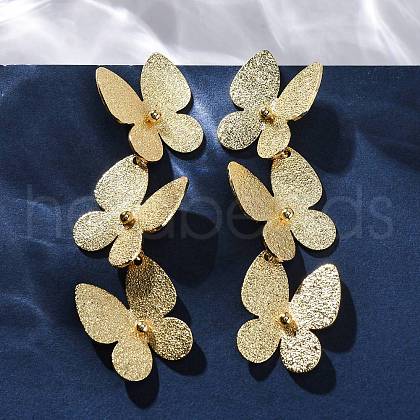 Textured Butterfly Brass Stud Earrings EJEW-R025-26G-1