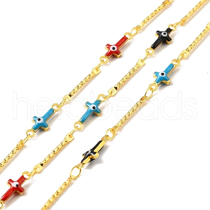 Handmade Brass Enamel Cross with Evil Eye & Bar Link Chains CHC-D032-05G-1