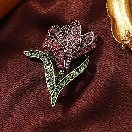 Tulip Alloy Rhinestone Brooches for Backpack Clothes JEWB-M069-02AG-02-1