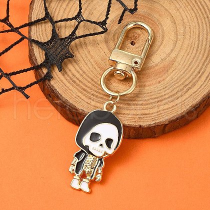 Halloween Skeleton Alloy Enamel Pendant Decoration HJEW-YW00033-03-1