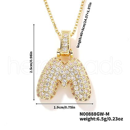 Elegant Brass Micro Pave Clear Cubic Zirconia 3D Initial Necklaces DV4415-11-1