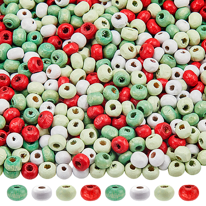 SUNNYCLUE 800 pcs 4 Colors Christmas Theme Wood Beads WOOD-SC0001-84-1