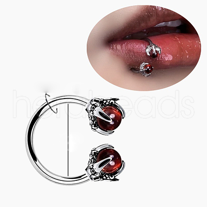 Double Claws 304 Stainless Steel Cubic Zirconia Hoop Lip Rings FS-WG1AB27-13-1