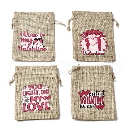 12Pcs 4 Styles Valentine's Day Printed Rectangle Burlap Cloth Packing Pouches ABAG-U006-02D-1