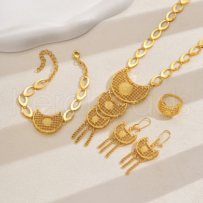 Alloy Moon Tassel Bracelets & Earrings & Necklaces & Rings Set for Bridal Wedding Engagement and Anniversary LA9671-1